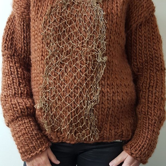 Wool winter set, cinamon cooper, sweater and matching hat, hand knitted - Picture 5 of 11